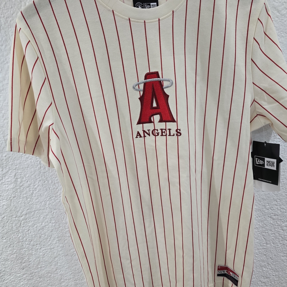 New Era Cream and Red Striped Angels Jersey